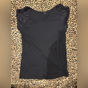 Express Black Top with Lace Accents